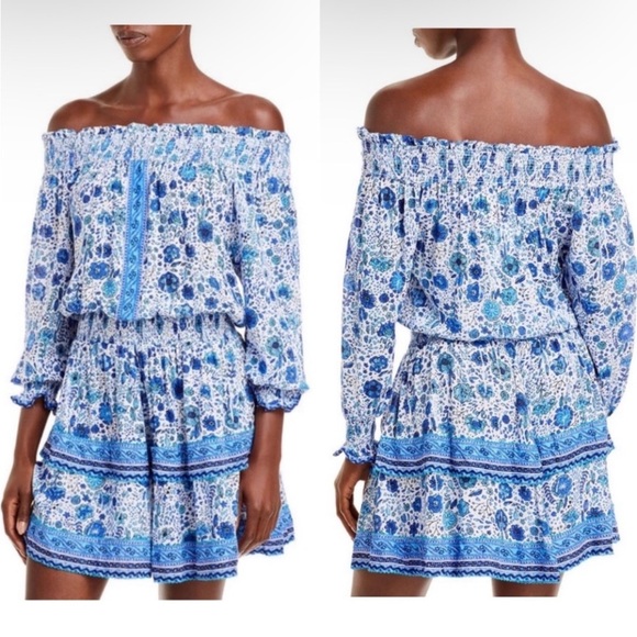 New Poupette St Barth Blue Sylvia off Shoulder Mini Dress, Size M, NWOT - Picture 1 of 4